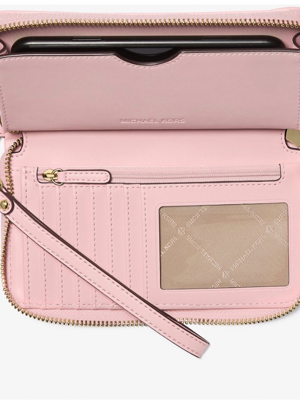 Michael Kors Blush Pink Quilted Heart Zip Wallet with Gold Logo - Picture 2 of 3